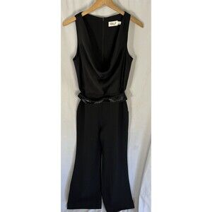 Eliza J Cowl Neck  Jumpsuit Back Zip Sleeveless Sequin Belt Black 8